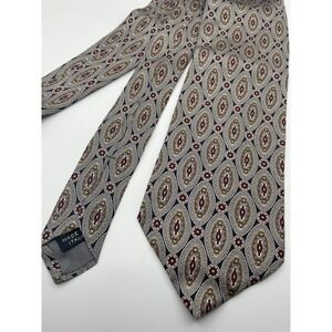 Isaac Zelcer Mens Silk Tie Geometric Medallion Gold Burgundy Navy Made in Italy